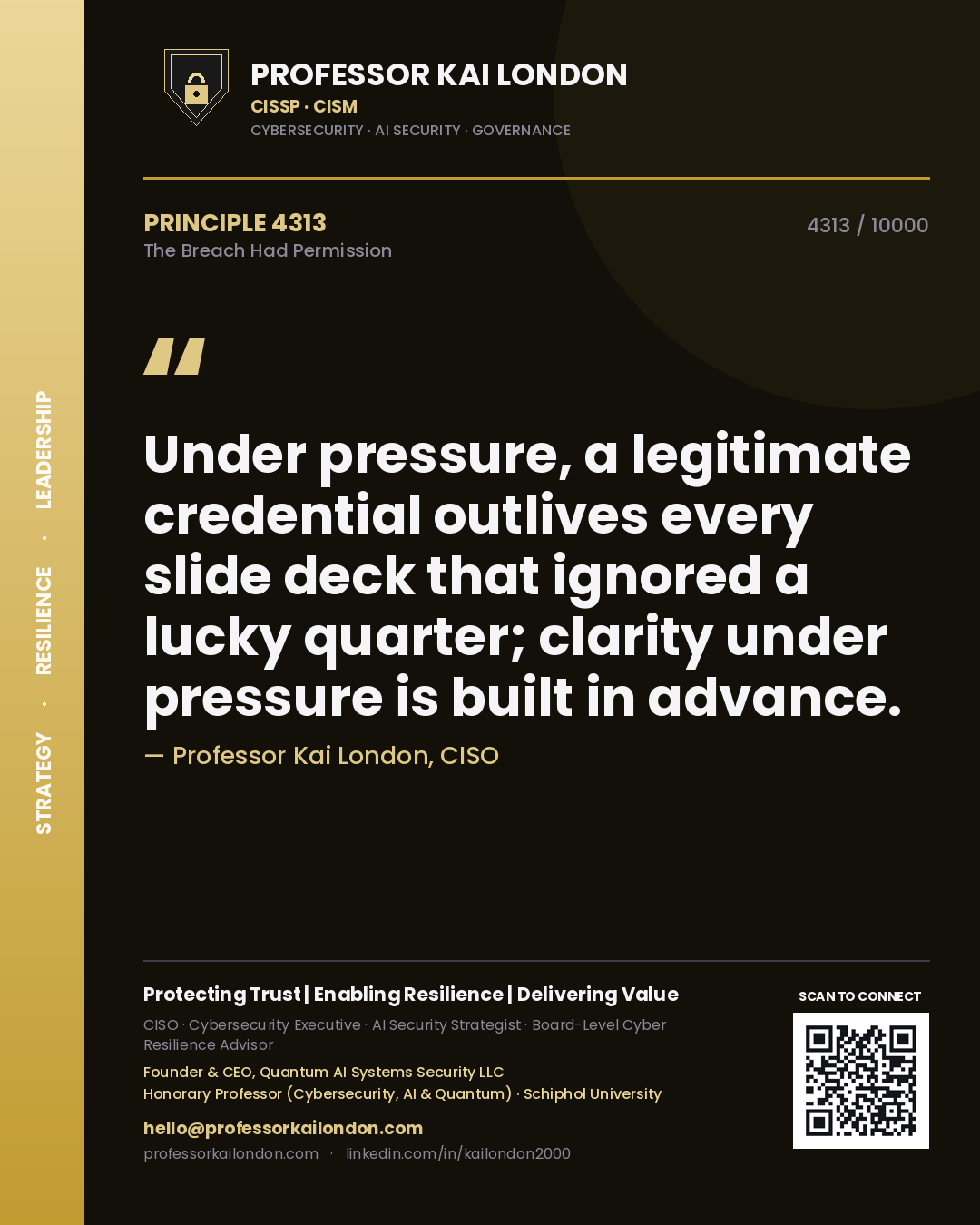 Professor Kai London principle 4313: Under pressure, a legitimate credential outlives every slide deck that ignored a lucky quarter; clarity under pressure is built in advance.
