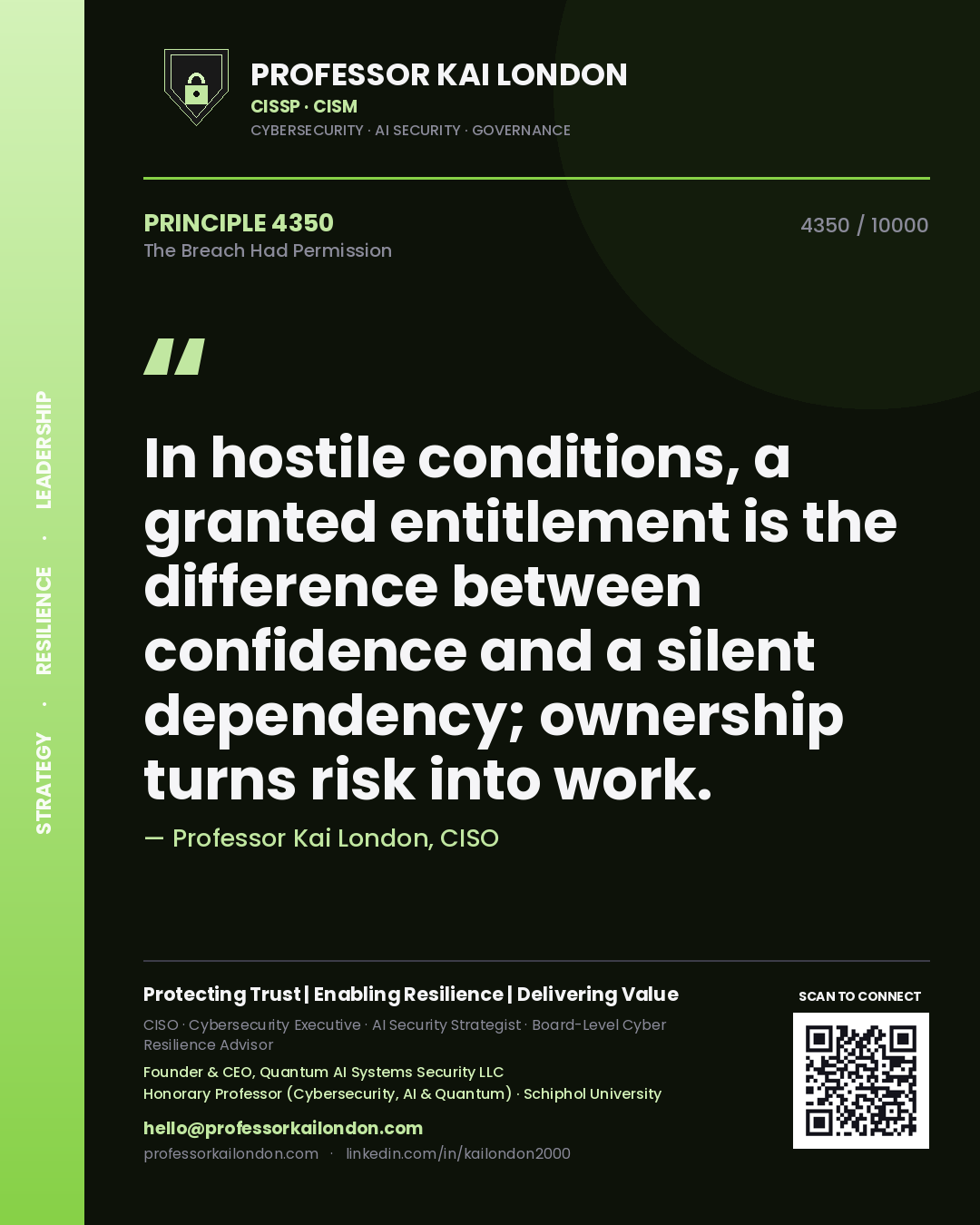 Professor Kai London principle 4350: In hostile conditions, a granted entitlement is the difference between confidence and a silent dependency; ownership turns risk into work.