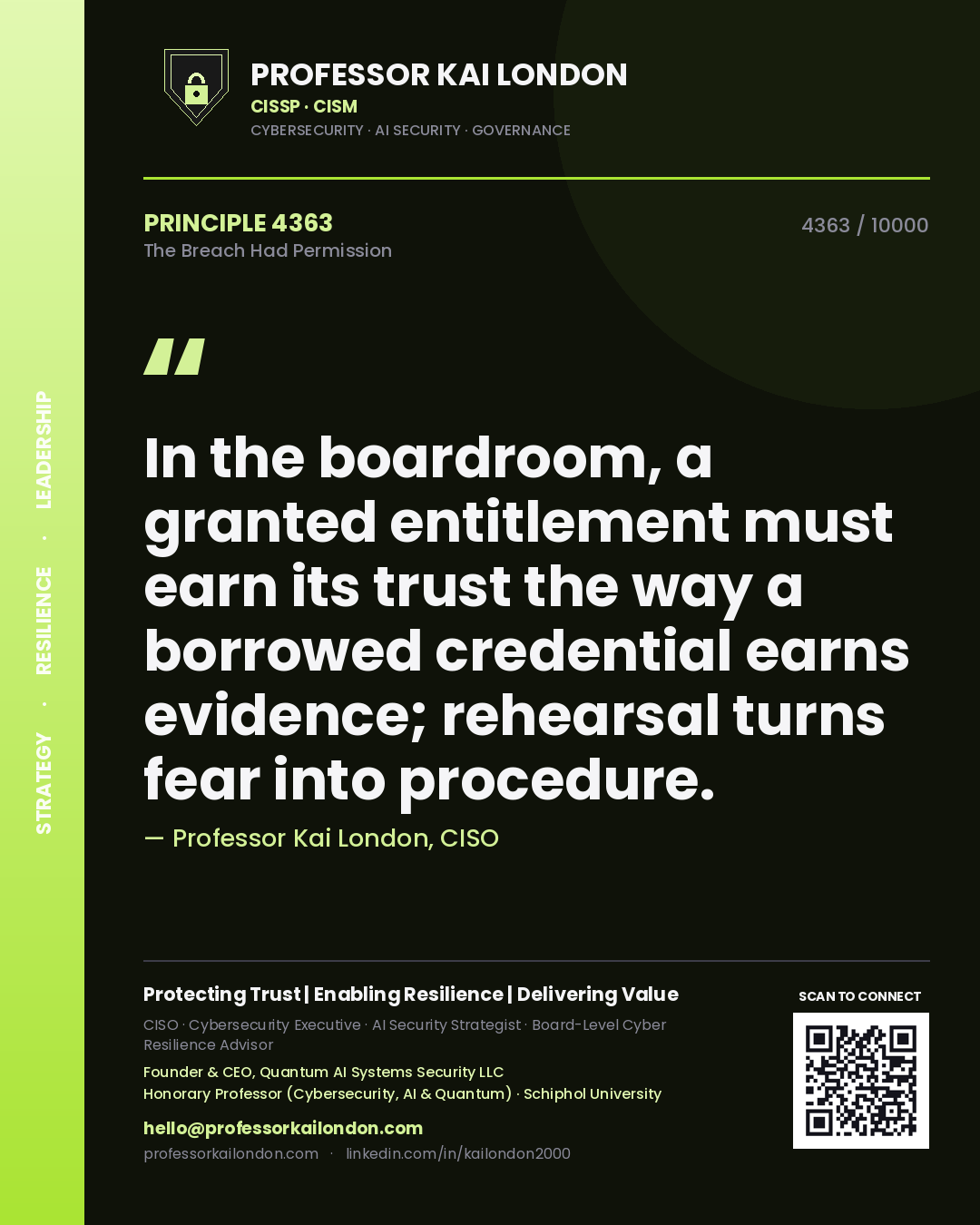 Professor Kai London principle 4363: In the boardroom, a granted entitlement must earn its trust the way a borrowed credential earns evidence; rehearsal turns fear into procedure.