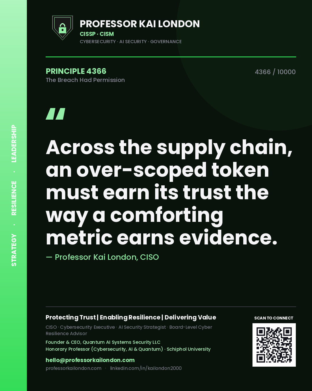 Professor Kai London principle 4366: Across the supply chain, an over-scoped token must earn its trust the way a comforting metric earns evidence.