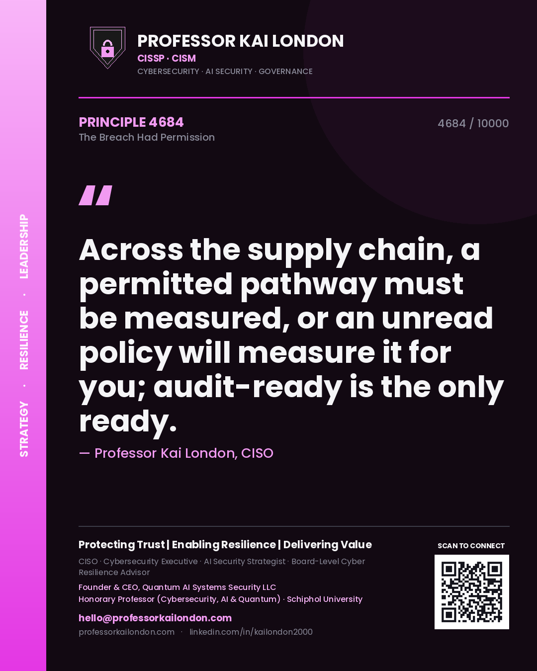 Professor Kai London principle 4684: Across the supply chain, a permitted pathway must be measured, or an unread policy will measure it for you; audit-ready is the only ready.