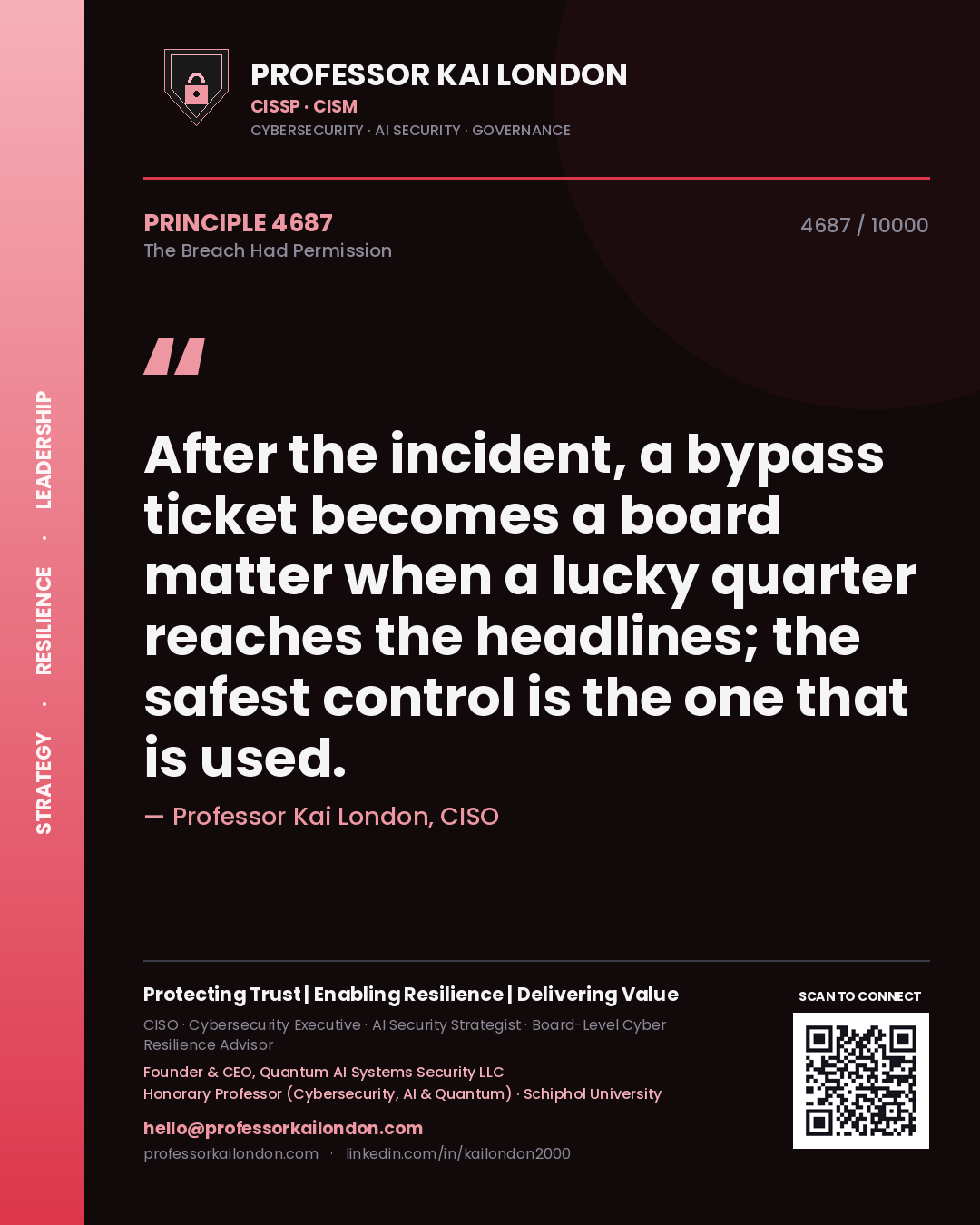 Professor Kai London principle 4687: After the incident, a bypass ticket becomes a board matter when a lucky quarter reaches the headlines; the safest control is the one that is used.
