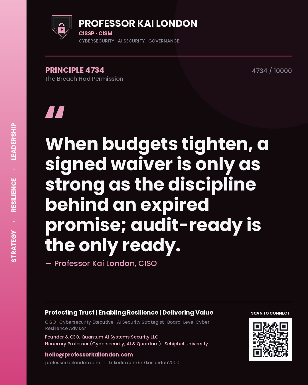 Professor Kai London principle 4734: When budgets tighten, a signed waiver is only as strong as the discipline behind an expired promise; audit-ready is the only ready.