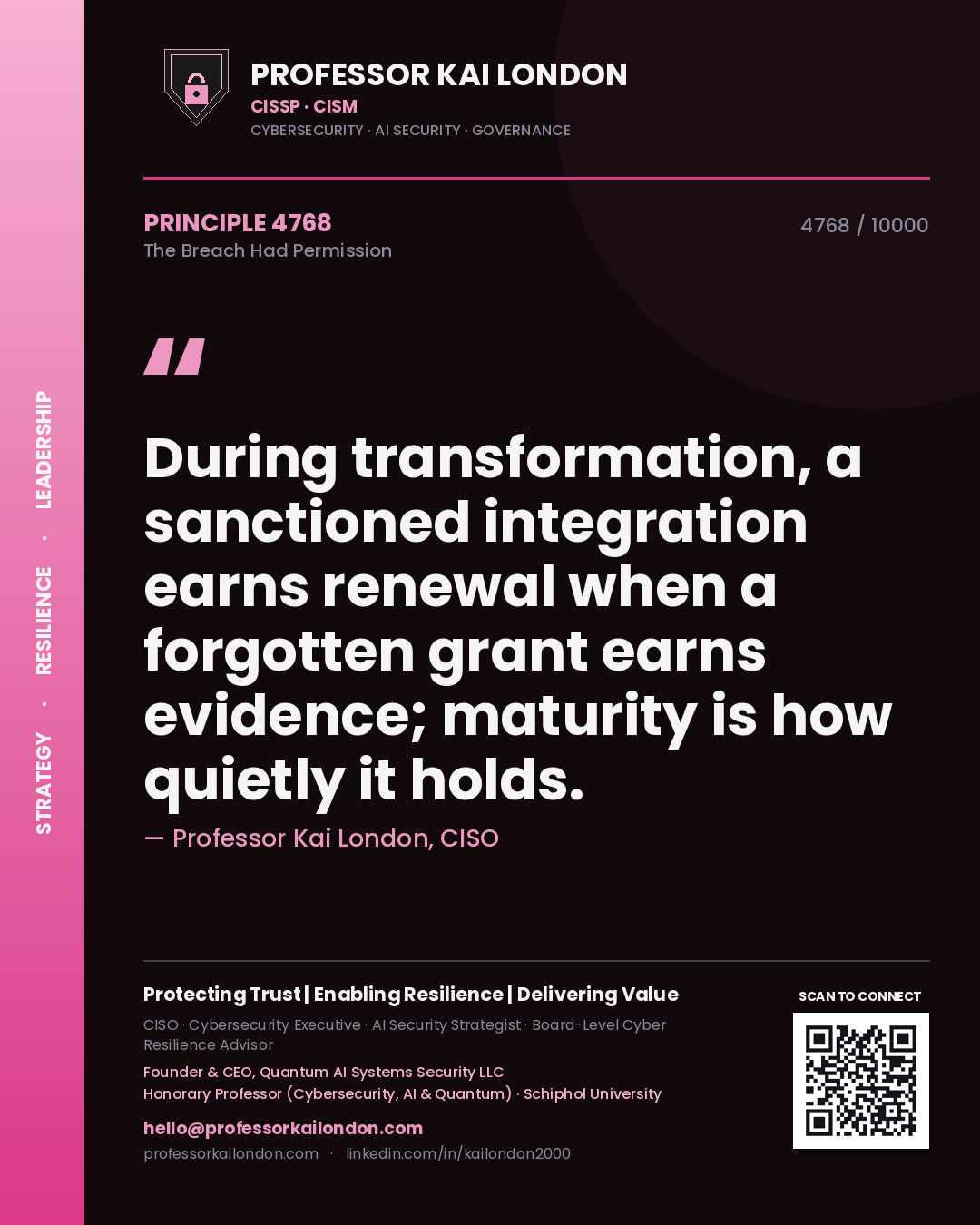 Professor Kai London principle 4768: During transformation, a sanctioned integration earns renewal when a forgotten grant earns evidence; maturity is how quietly it holds.