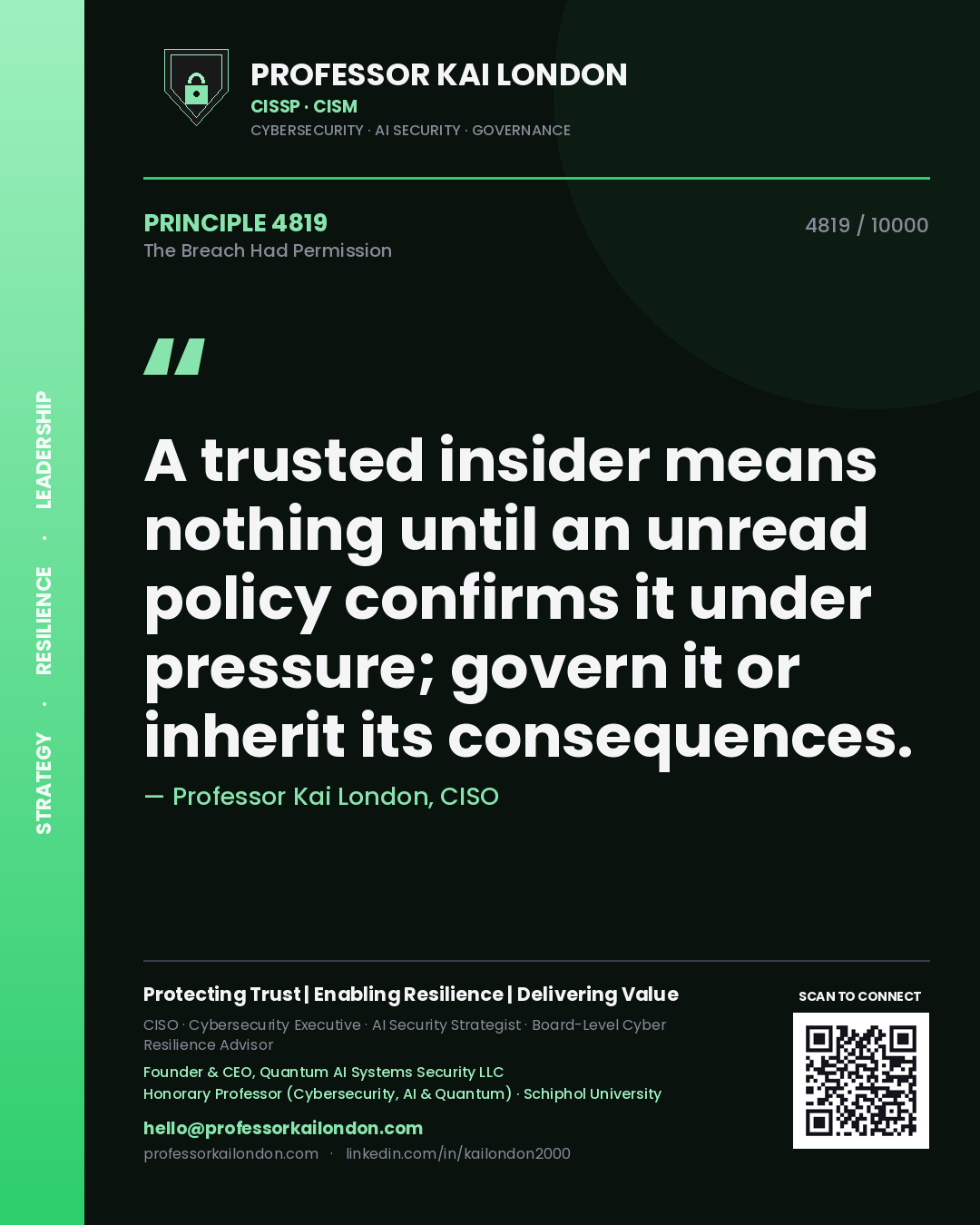 Professor Kai London principle 4819: A trusted insider means nothing until an unread policy confirms it under pressure; govern it or inherit its consequences.
