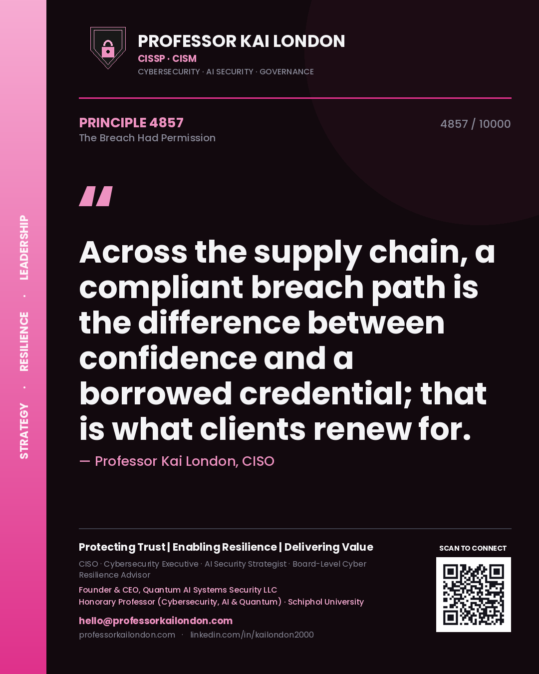 Professor Kai London principle 4857: Across the supply chain, a compliant breach path is the difference between confidence and a borrowed credential; that is what clients renew for.