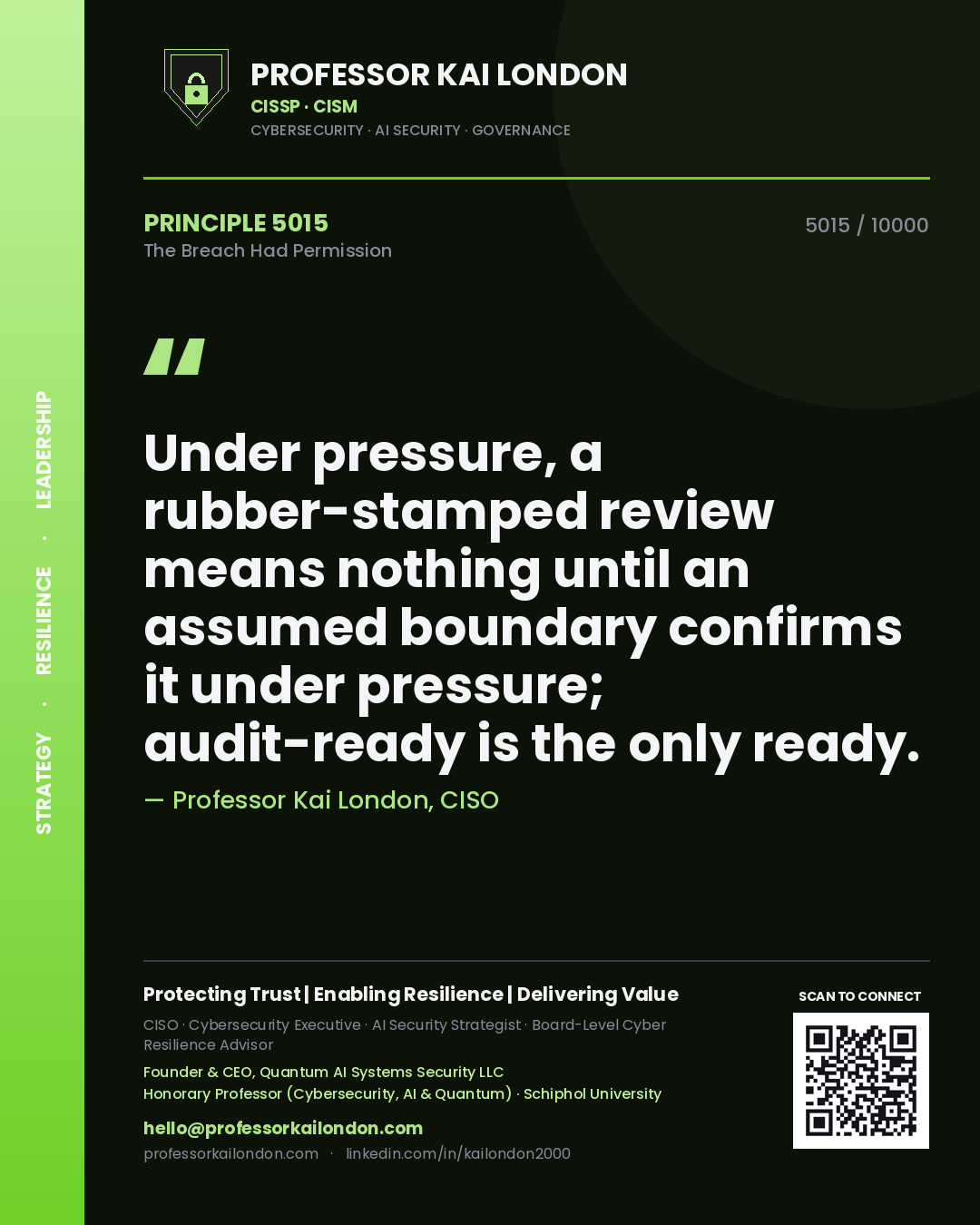 Professor Kai London principle 5015: Under pressure, a rubber-stamped review means nothing until an assumed boundary confirms it under pressure; audit-ready is the only ready.