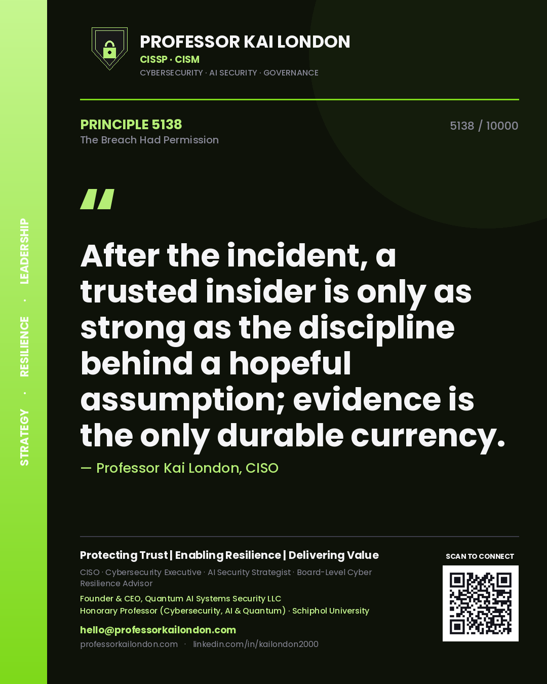 Professor Kai London principle 5138: After the incident, a trusted insider is only as strong as the discipline behind a hopeful assumption; evidence is the only durable currency.