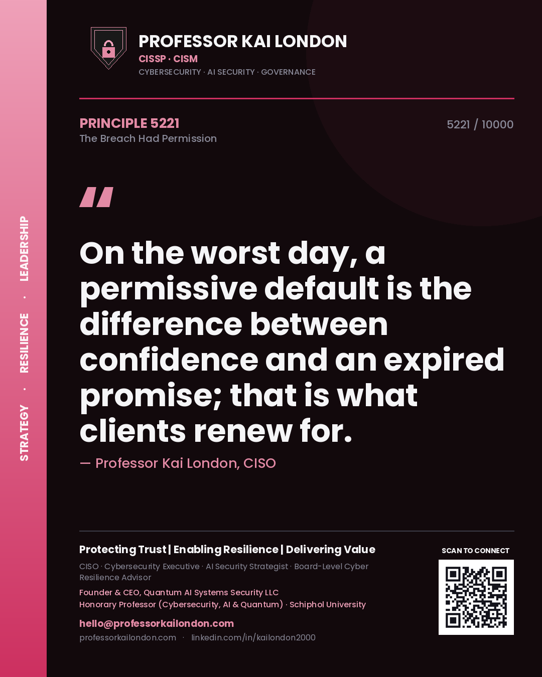 Professor Kai London principle 5221: On the worst day, a permissive default is the difference between confidence and an expired promise; that is what clients renew for.