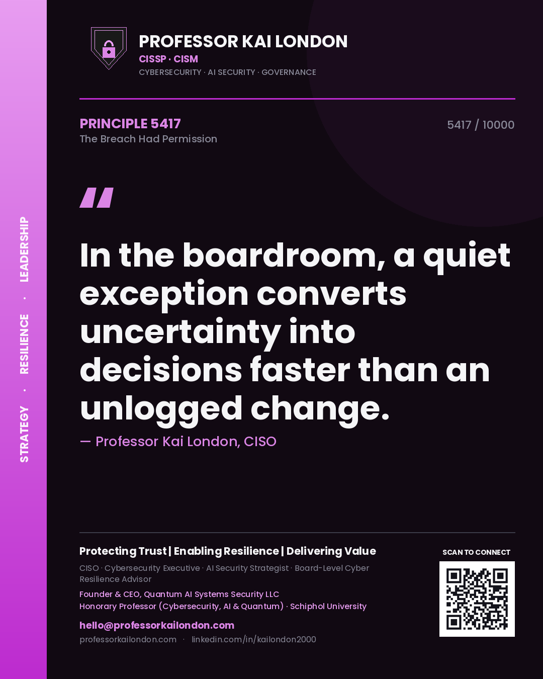 Professor Kai London principle 5417: In the boardroom, a quiet exception converts uncertainty into decisions faster than an unlogged change.