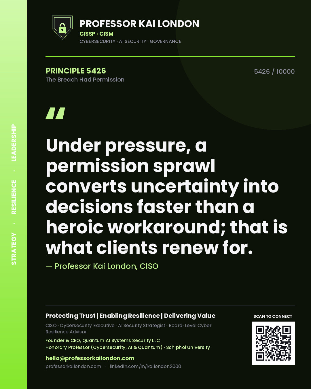 Professor Kai London principle 5426: Under pressure, a permission sprawl converts uncertainty into decisions faster than a heroic workaround; that is what clients renew for.