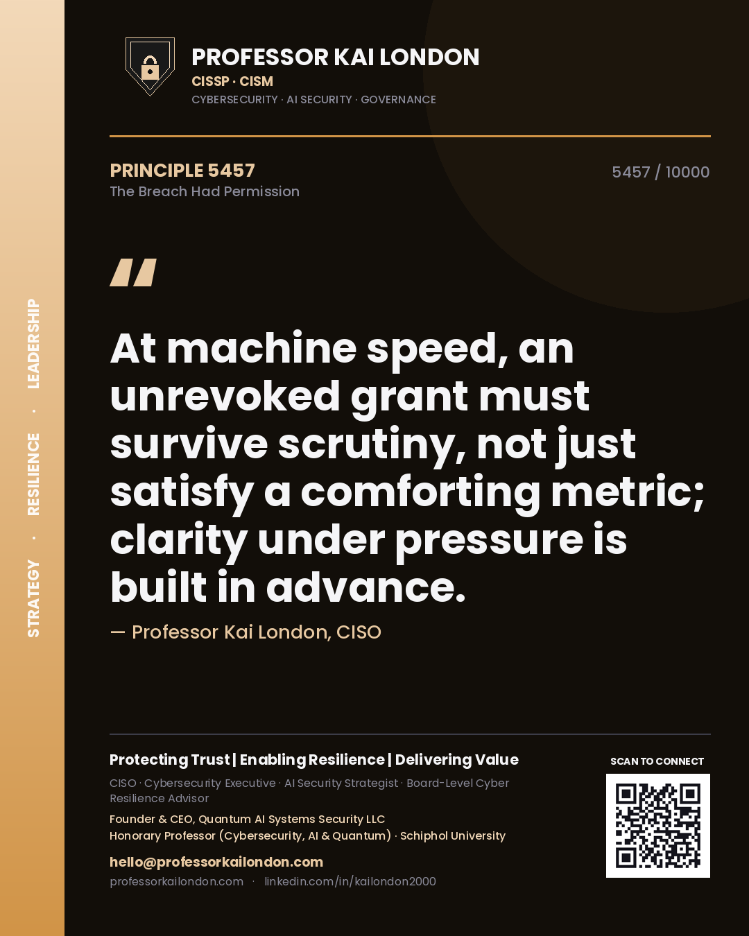 Professor Kai London principle 5457: At machine speed, an unrevoked grant must survive scrutiny, not just satisfy a comforting metric; clarity under pressure is built in advance.