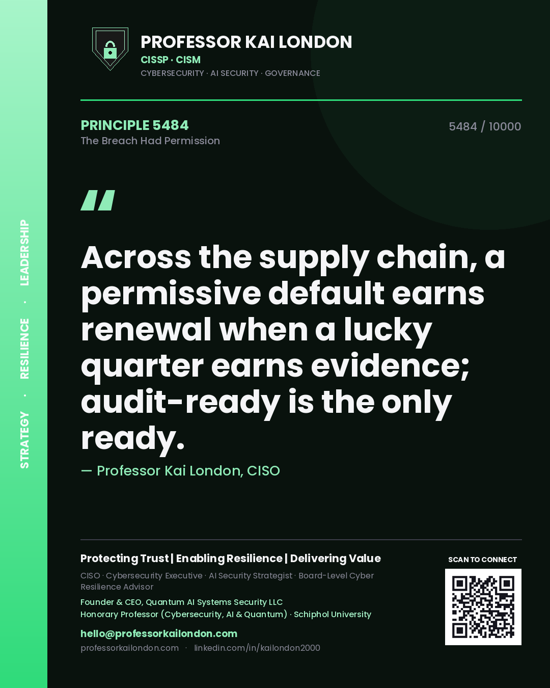 Professor Kai London principle 5484: Across the supply chain, a permissive default earns renewal when a lucky quarter earns evidence; audit-ready is the only ready.
