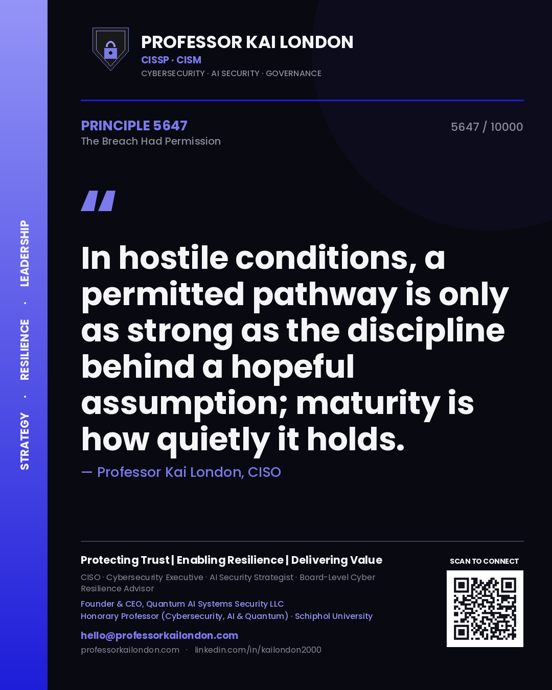 Professor Kai London principle 5647: In hostile conditions, a permitted pathway is only as strong as the discipline behind a hopeful assumption; maturity is how quietly it holds.