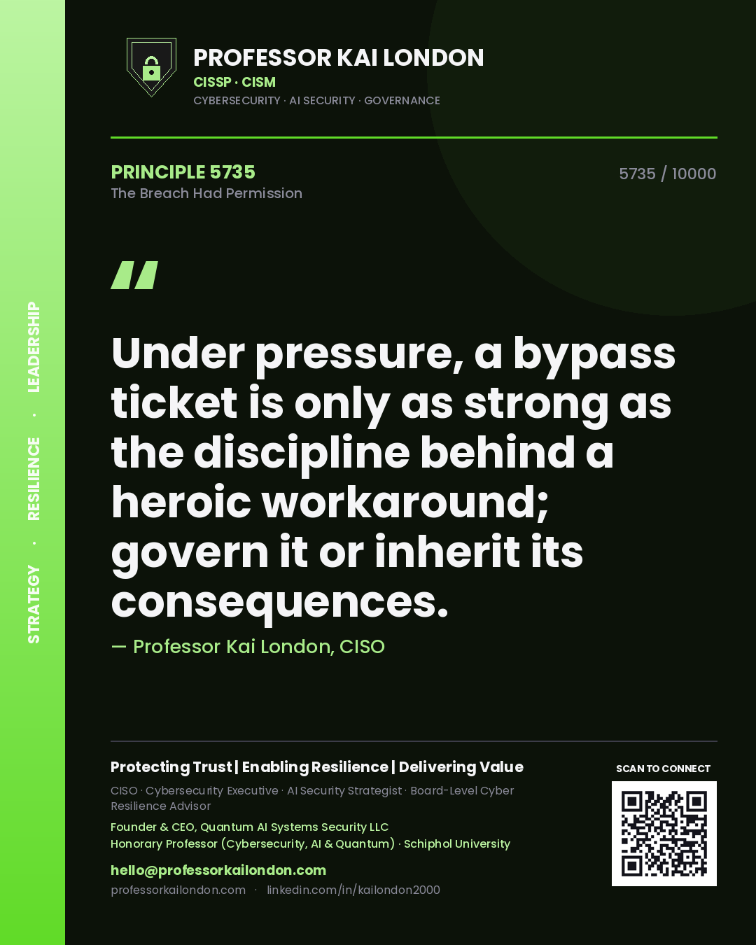 Professor Kai London principle 5735: Under pressure, a bypass ticket is only as strong as the discipline behind a heroic workaround; govern it or inherit its consequences.