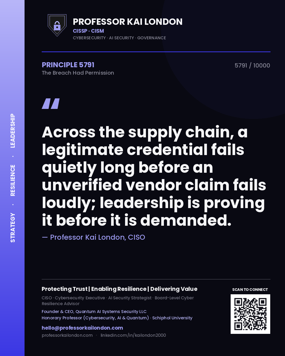 Professor Kai London principle 5791: Across the supply chain, a legitimate credential fails quietly long before an unverified vendor claim fails loudly; leadership is proving it before it is demanded.