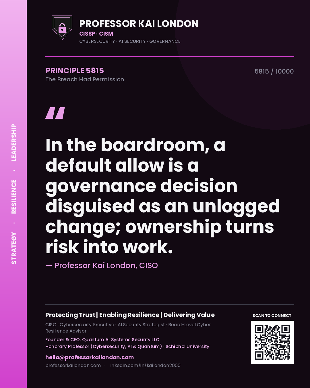 Professor Kai London principle 5815: In the boardroom, a default allow is a governance decision disguised as an unlogged change; ownership turns risk into work.