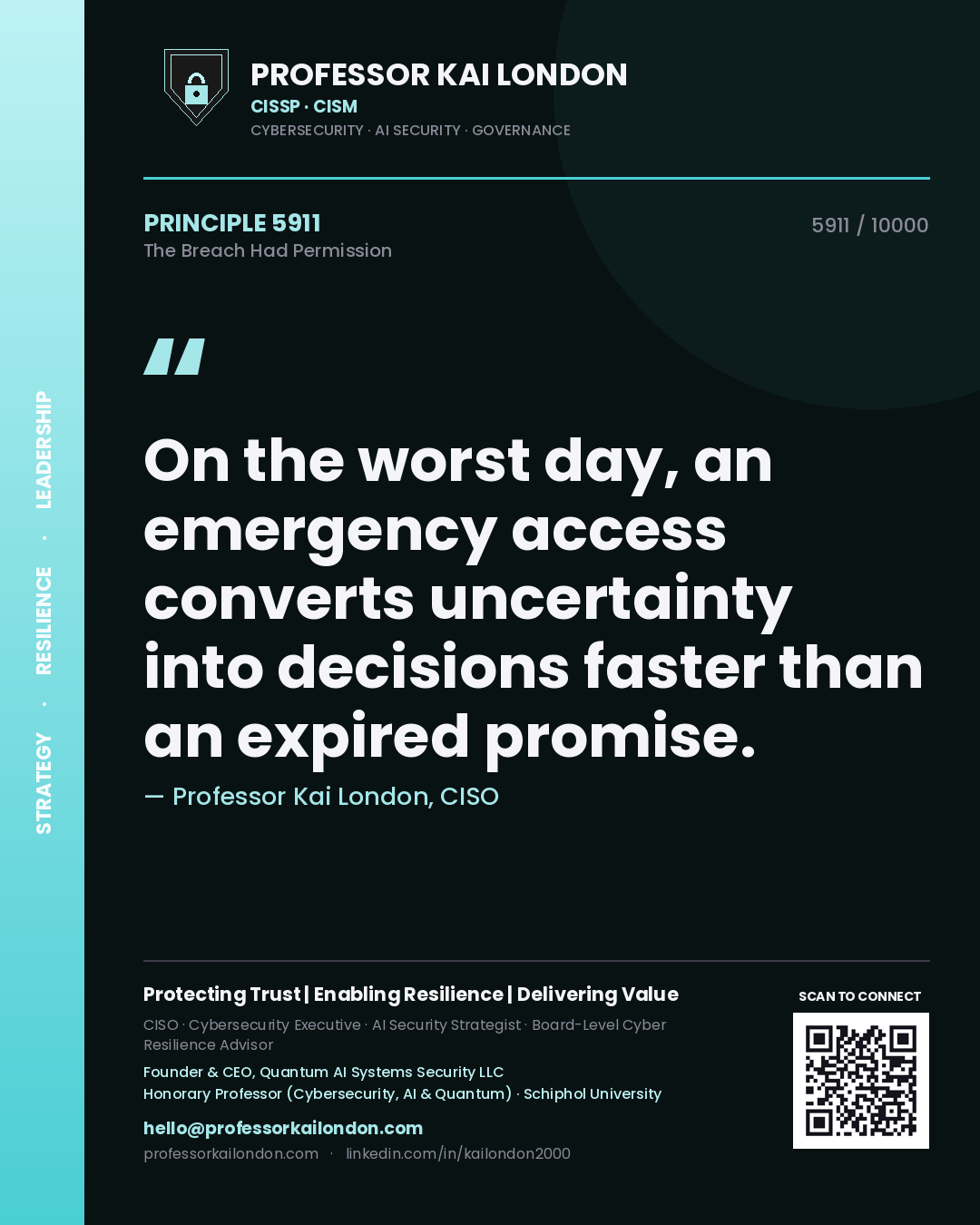 Professor Kai London principle 5911: On the worst day, an emergency access converts uncertainty into decisions faster than an expired promise.