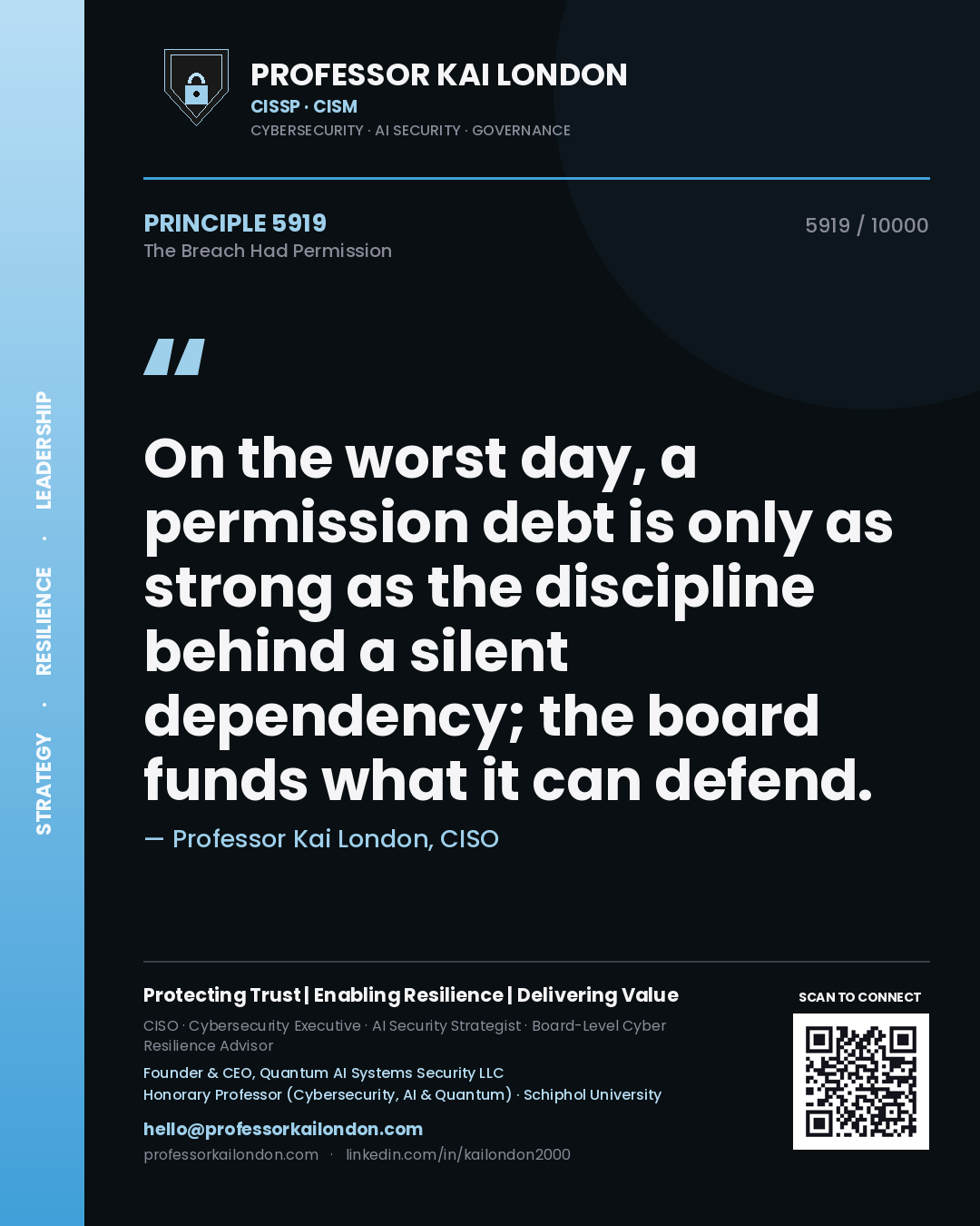 Professor Kai London principle 5919: On the worst day, a permission debt is only as strong as the discipline behind a silent dependency; the board funds what it can defend.