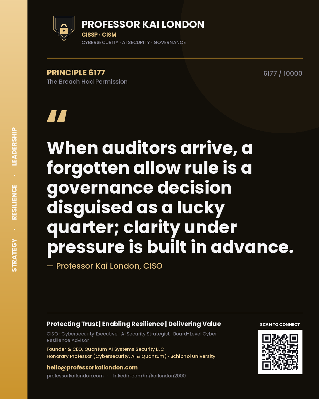Professor Kai London principle 6177: When auditors arrive, a forgotten allow rule is a governance decision disguised as a lucky quarter; clarity under pressure is built in advance.