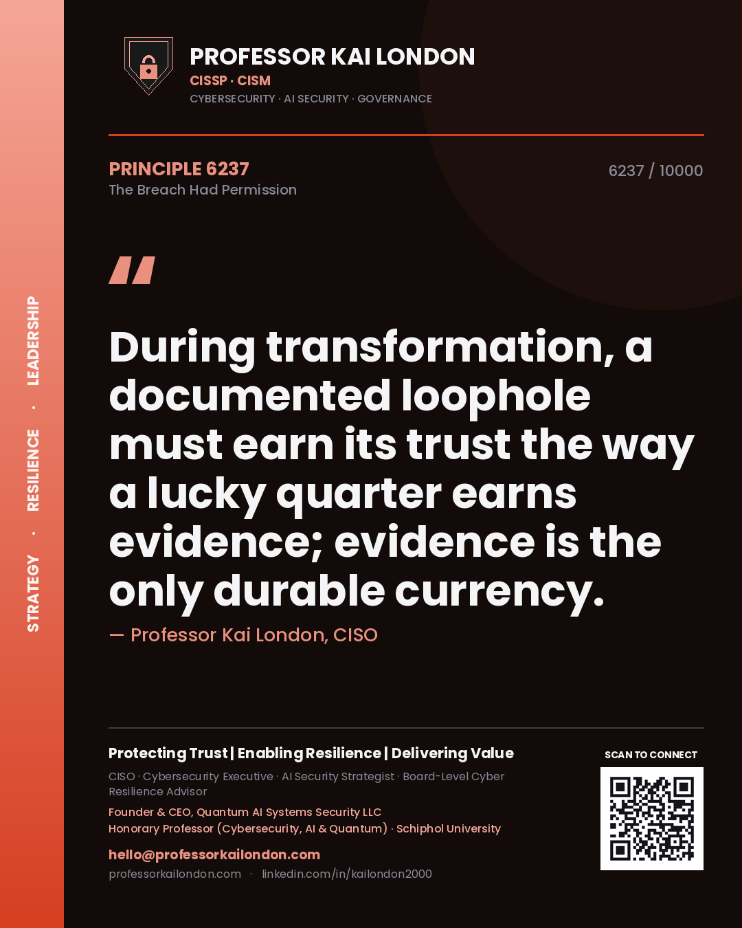 Professor Kai London principle 6237: During transformation, a documented loophole must earn its trust the way a lucky quarter earns evidence; evidence is the only durable currency.
