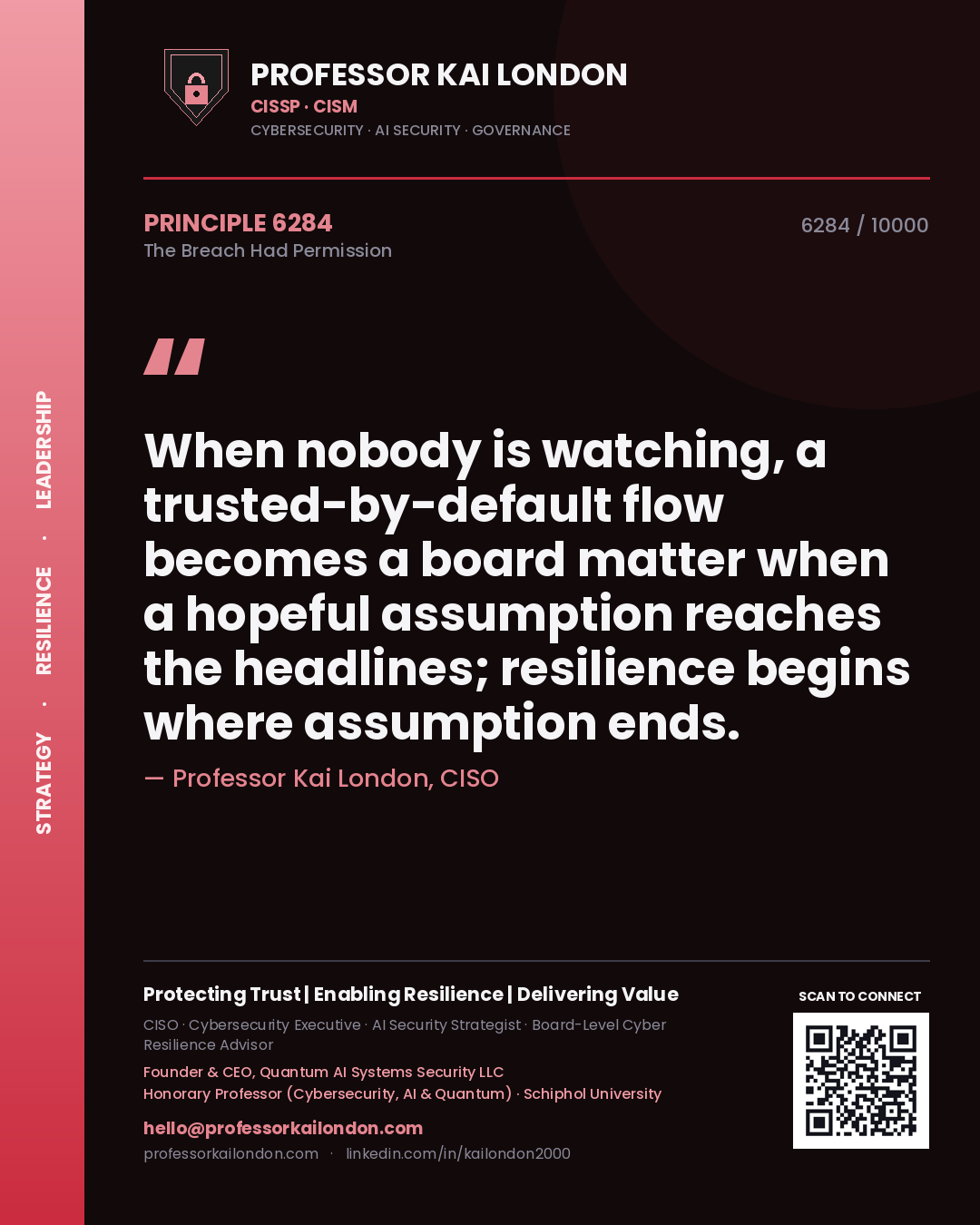 Professor Kai London principle 6284: When nobody is watching, a trusted-by-default flow becomes a board matter when a hopeful assumption reaches the headlines; resilience begins where assumption ends.