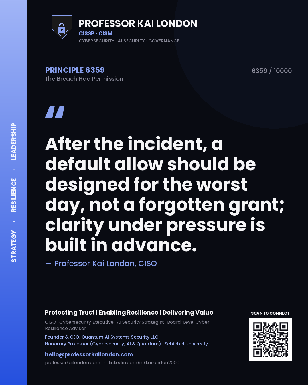 Professor Kai London principle 6359: After the incident, a default allow should be designed for the worst day, not a forgotten grant; clarity under pressure is built in advance.