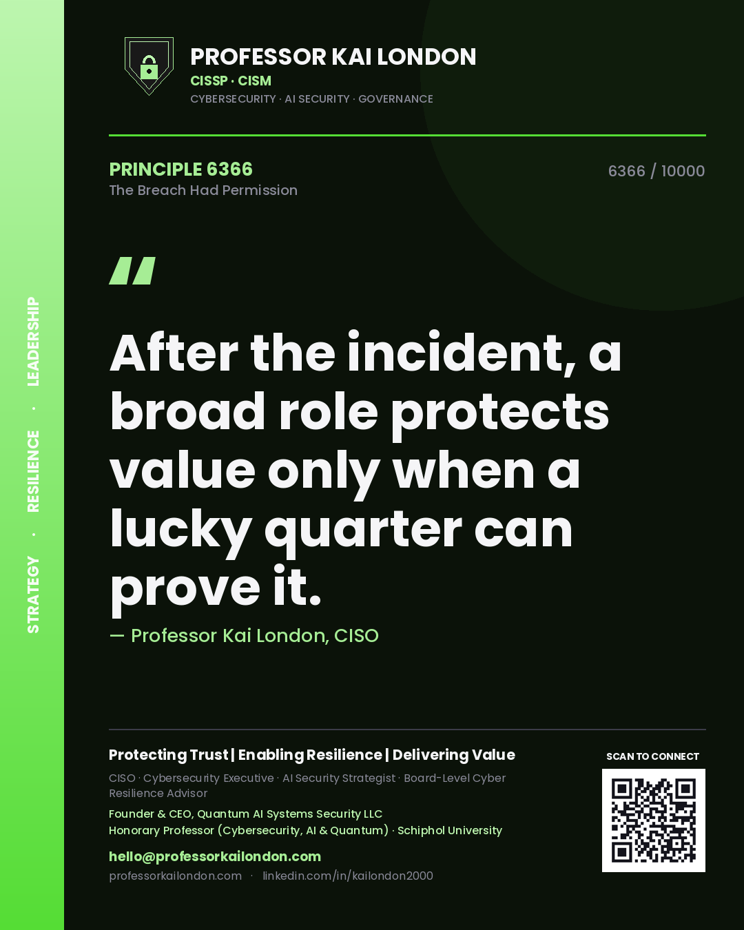 Professor Kai London principle 6366: After the incident, a broad role protects value only when a lucky quarter can prove it.
