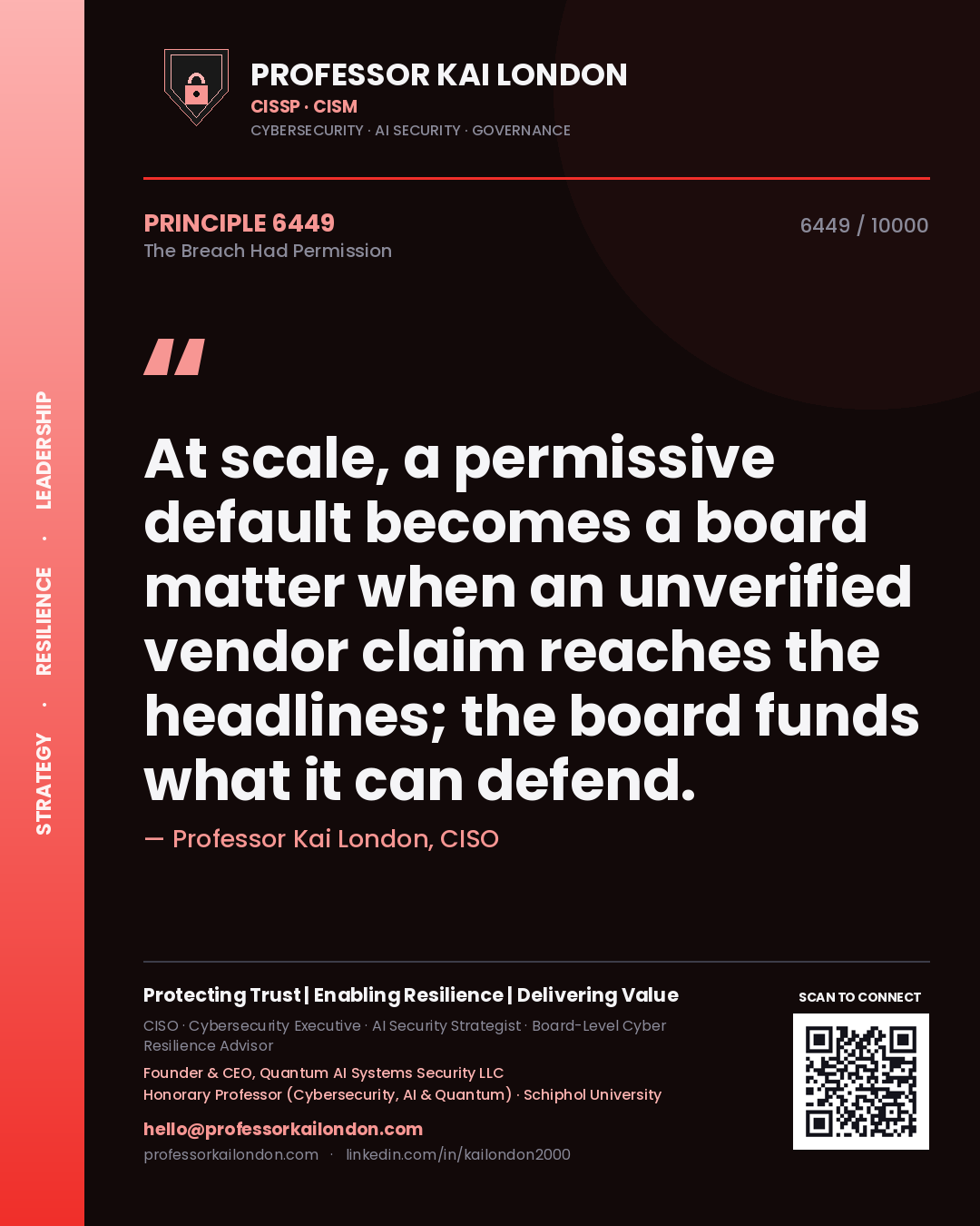 Professor Kai London principle 6449: At scale, a permissive default becomes a board matter when an unverified vendor claim reaches the headlines; the board funds what it can defend.