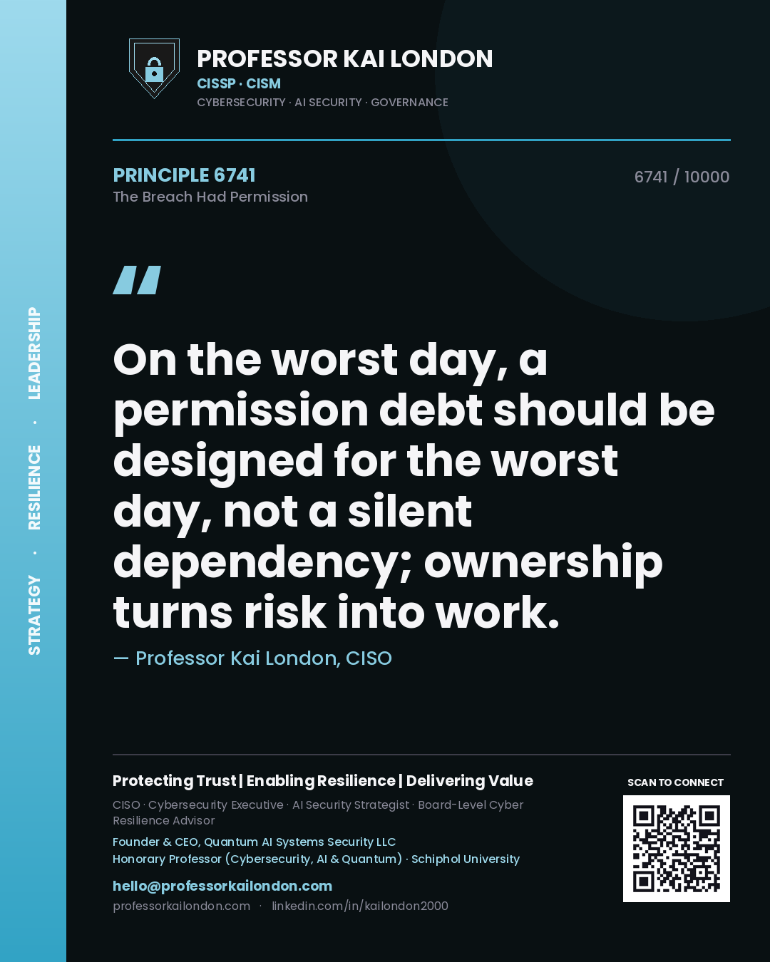 Professor Kai London principle 6741: On the worst day, a permission debt should be designed for the worst day, not a silent dependency; ownership turns risk into work.