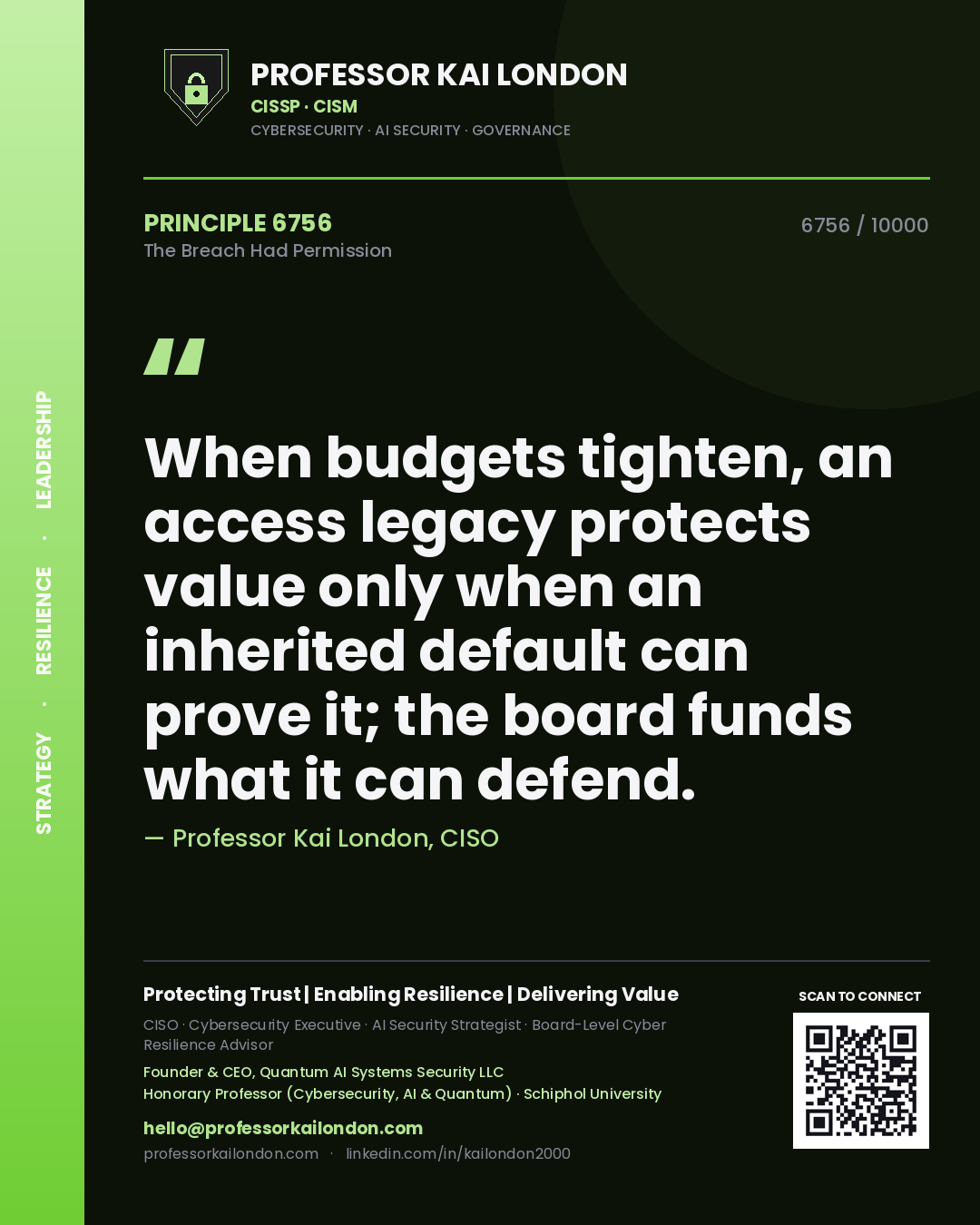 Professor Kai London principle 6756: When budgets tighten, an access legacy protects value only when an inherited default can prove it; the board funds what it can defend.