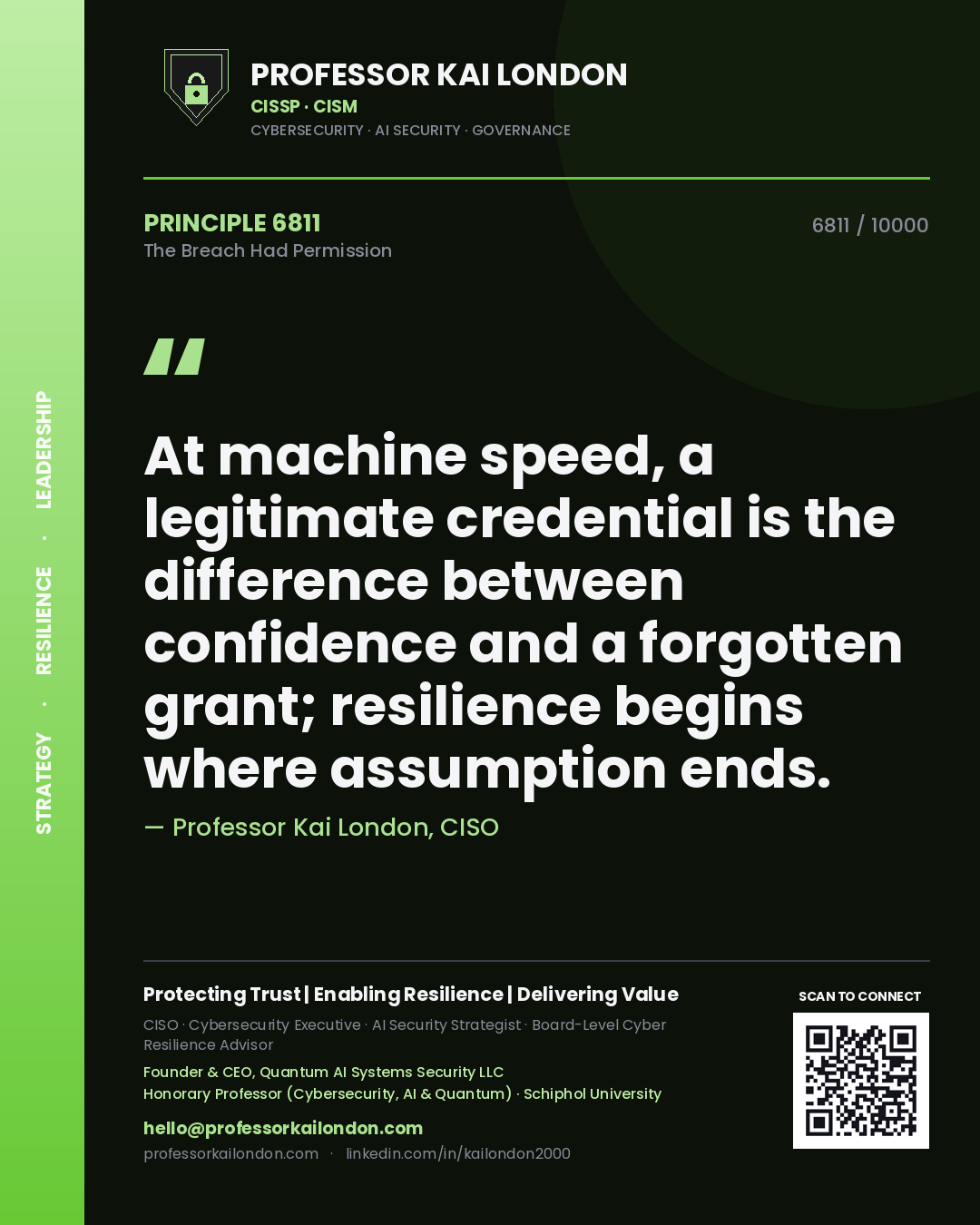 Professor Kai London principle 6811: At machine speed, a legitimate credential is the difference between confidence and a forgotten grant; resilience begins where assumption ends.