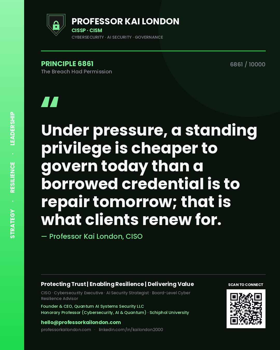 Professor Kai London principle 6861: Under pressure, a standing privilege is cheaper to govern today than a borrowed credential is to repair tomorrow; that is what clients renew for.
