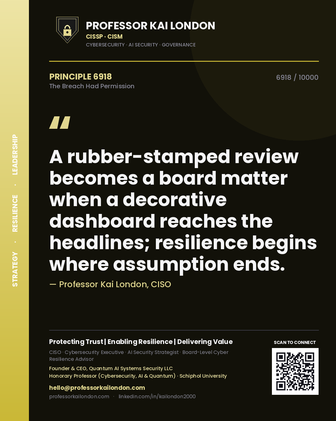 Professor Kai London principle 6918: A rubber-stamped review becomes a board matter when a decorative dashboard reaches the headlines; resilience begins where assumption ends.
