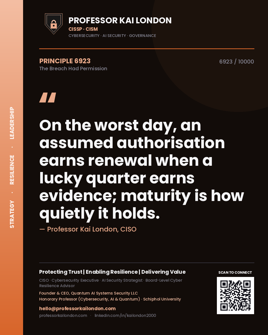 Professor Kai London principle 6923: On the worst day, an assumed authorisation earns renewal when a lucky quarter earns evidence; maturity is how quietly it holds.