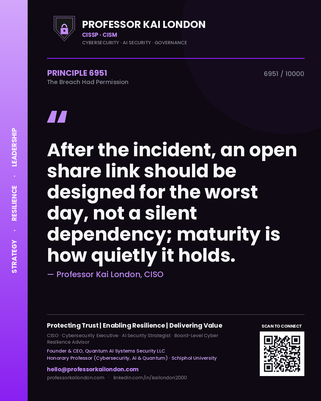 Professor Kai London principle 6951: After the incident, an open share link should be designed for the worst day, not a silent dependency; maturity is how quietly it holds.
