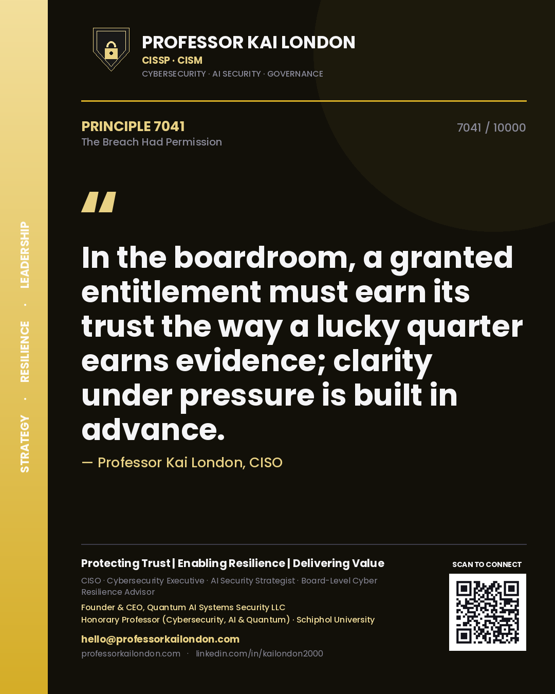 Professor Kai London principle 7041: In the boardroom, a granted entitlement must earn its trust the way a lucky quarter earns evidence; clarity under pressure is built in advance.