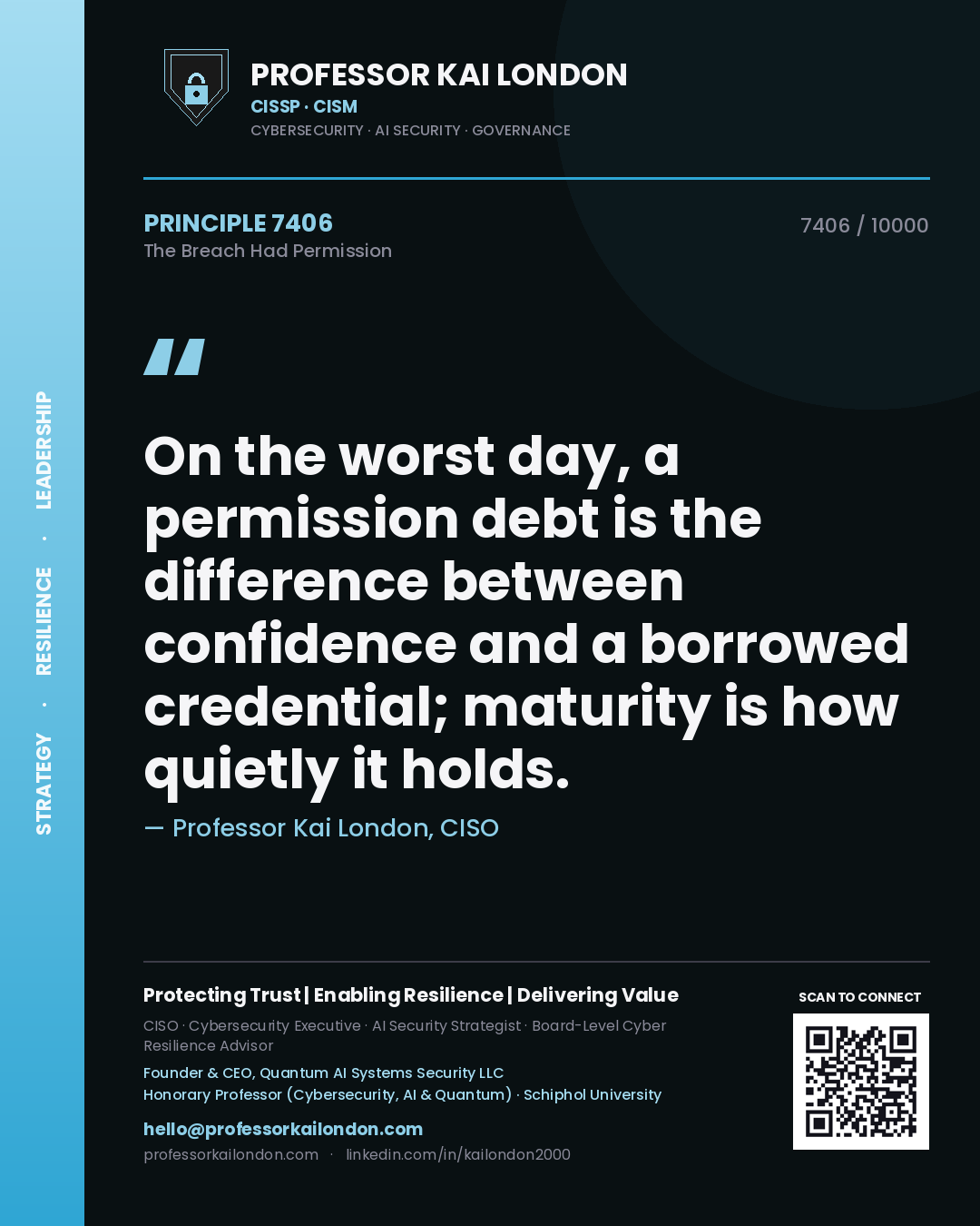 Professor Kai London principle 7406: On the worst day, a permission debt is the difference between confidence and a borrowed credential; maturity is how quietly it holds.