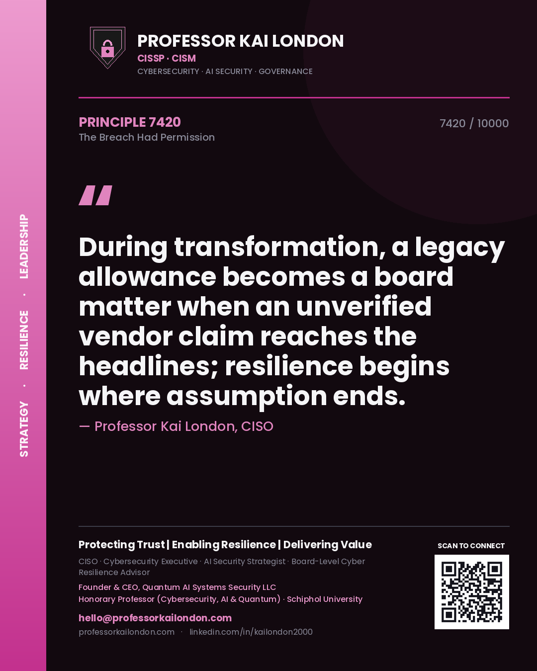 Professor Kai London principle 7420: During transformation, a legacy allowance becomes a board matter when an unverified vendor claim reaches the headlines; resilience begins where assumption ends.