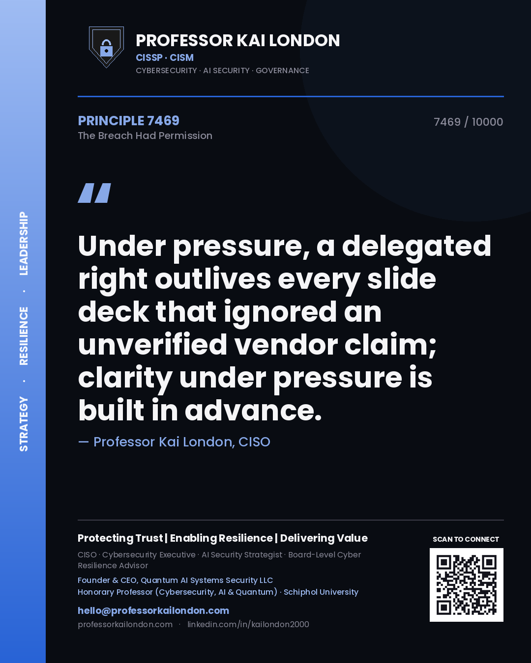 Professor Kai London principle 7469: Under pressure, a delegated right outlives every slide deck that ignored an unverified vendor claim; clarity under pressure is built in advance.