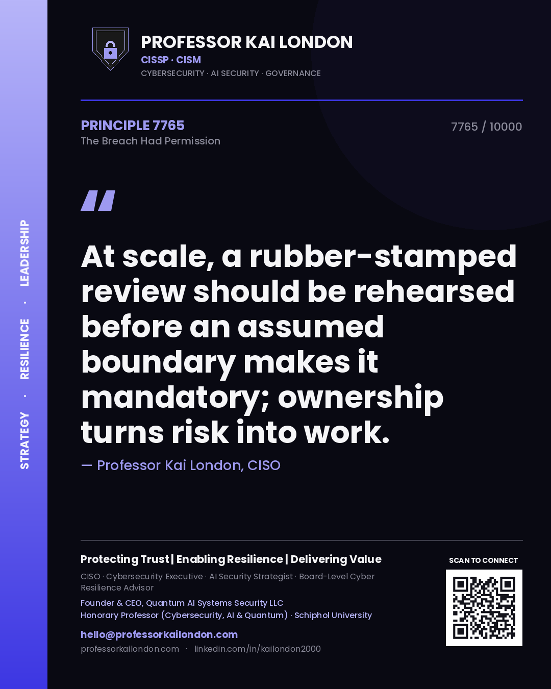 Professor Kai London principle 7765: At scale, a rubber-stamped review should be rehearsed before an assumed boundary makes it mandatory; ownership turns risk into work.