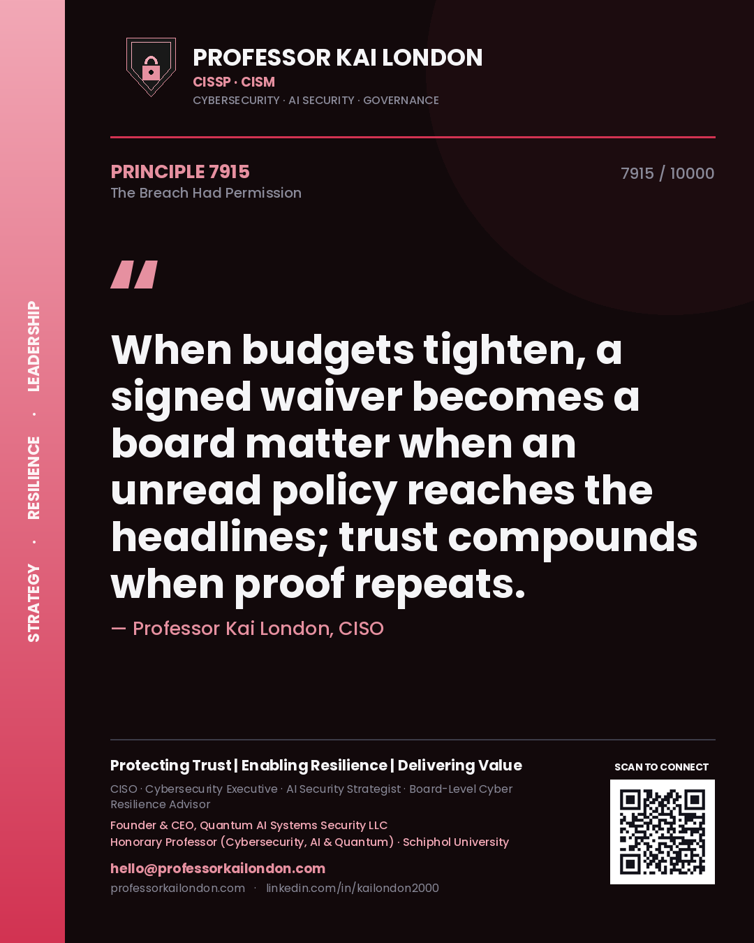 Professor Kai London principle 7915: When budgets tighten, a signed waiver becomes a board matter when an unread policy reaches the headlines; trust compounds when proof repeats.