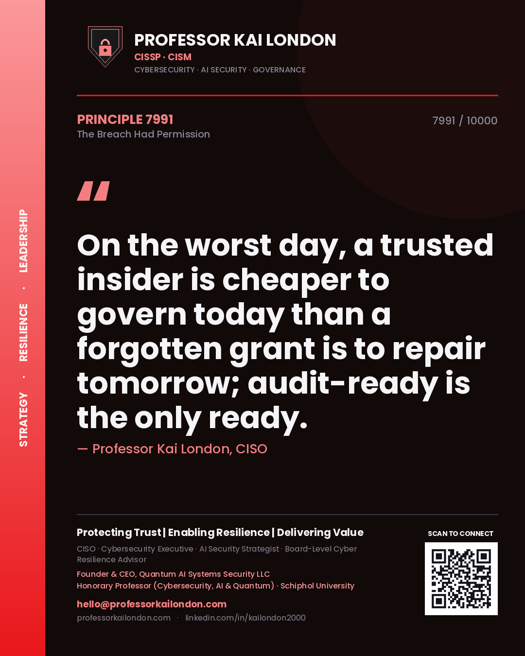 Professor Kai London principle 7991: On the worst day, a trusted insider is cheaper to govern today than a forgotten grant is to repair tomorrow; audit-ready is the only ready.