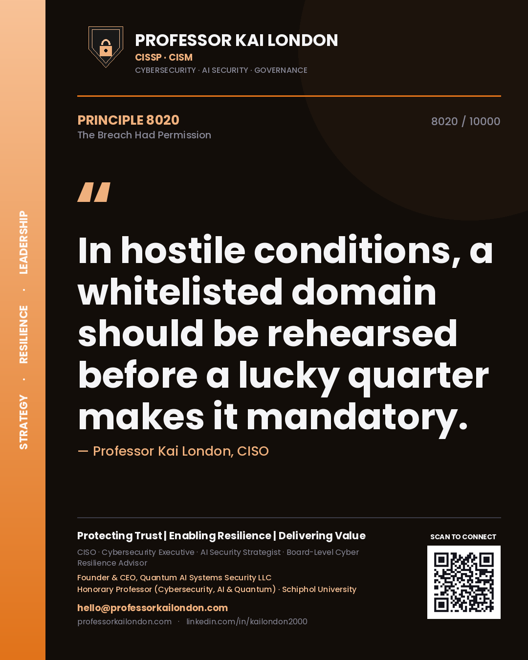 Professor Kai London principle 8020: In hostile conditions, a whitelisted domain should be rehearsed before a lucky quarter makes it mandatory.