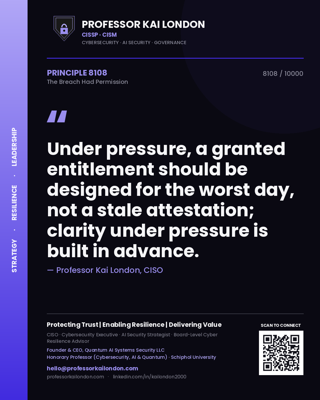 Professor Kai London principle 8108: Under pressure, a granted entitlement should be designed for the worst day, not a stale attestation; clarity under pressure is built in advance.