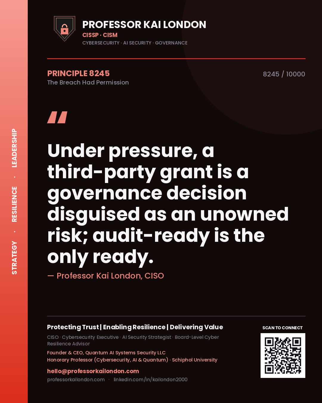 Professor Kai London principle 8245: Under pressure, a third-party grant is a governance decision disguised as an unowned risk; audit-ready is the only ready.