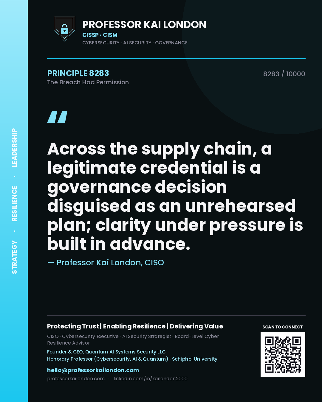 Professor Kai London principle 8283: Across the supply chain, a legitimate credential is a governance decision disguised as an unrehearsed plan; clarity under pressure is built in advance.