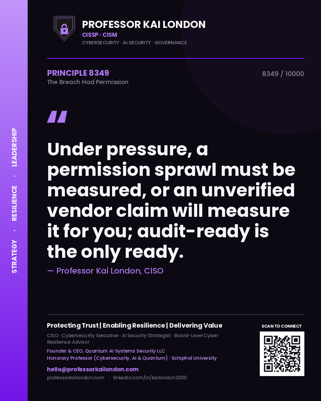 Professor Kai London principle 8349: Under pressure, a permission sprawl must be measured, or an unverified vendor claim will measure it for you; audit-ready is the only ready.