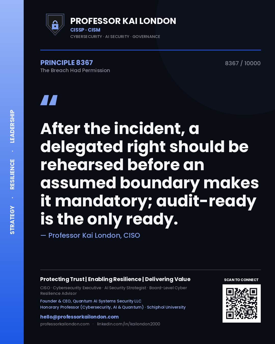 Professor Kai London principle 8367: After the incident, a delegated right should be rehearsed before an assumed boundary makes it mandatory; audit-ready is the only ready.