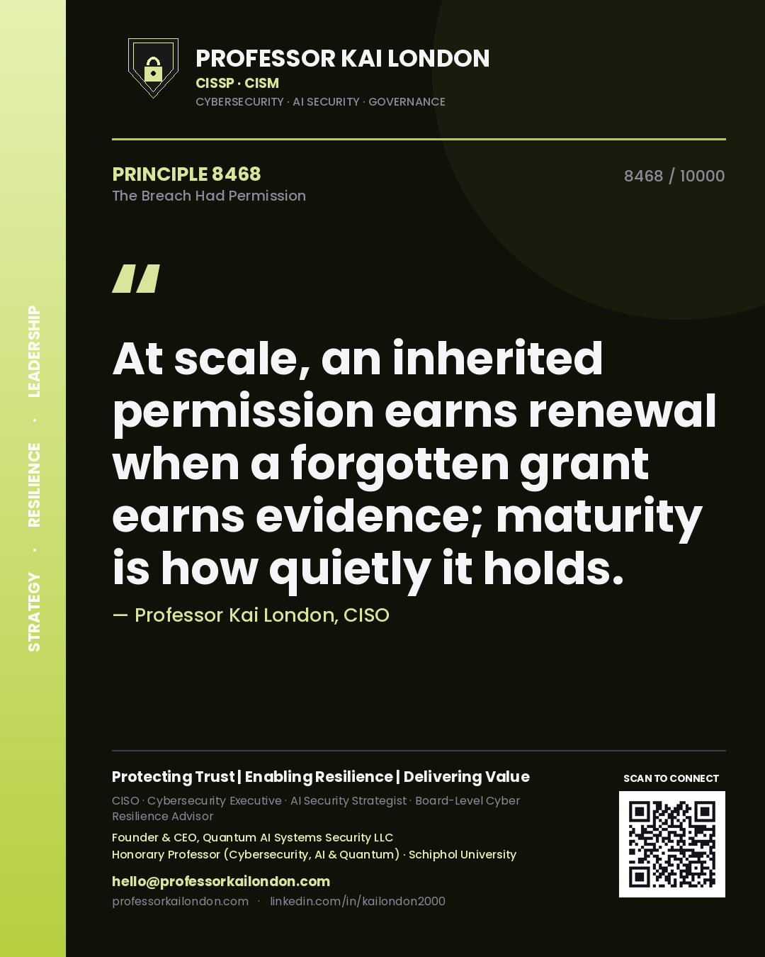 Professor Kai London principle 8468: At scale, an inherited permission earns renewal when a forgotten grant earns evidence; maturity is how quietly it holds.